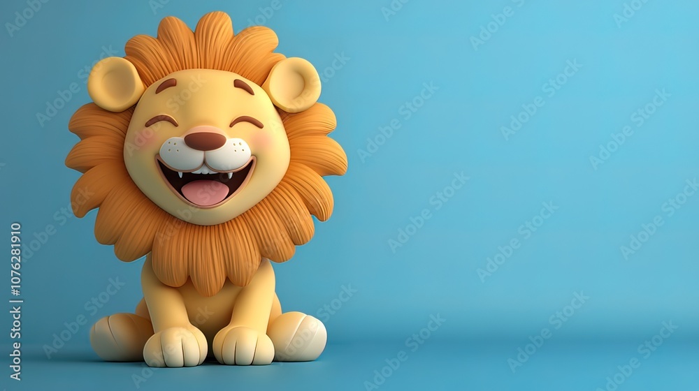 A happy cartoon lion with a big smile sitting on a blue background. A happy cartoon lion with a big smile sitting on a blue background.