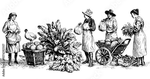 A farmer harvests. An isolated farmer mills grain. Industrial farming, an agricultural person plants a garden in a decent modern setting.
