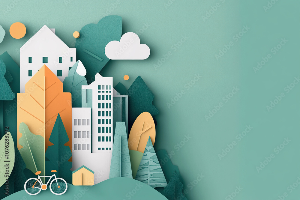 a city that integrates with nature, both hand in hand, made on paper.