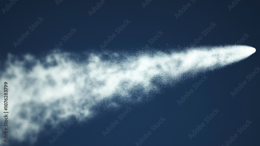 Aircraft releasing particles into the atmosphere, symbolizing environmental impact and the balance between technological advancement and ecological responsibility. Aircraft releasing particles into the atmosphere, symbolizing environmental impact and the balance between technological advancement and ecological responsibility.
