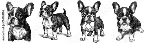 Isolated black and white engraving of a bulldog