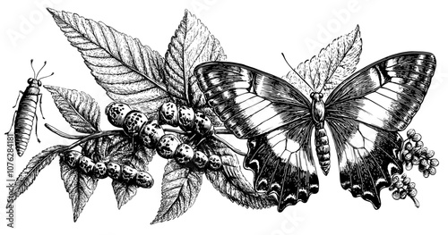 Cartoon doodle insects. Caterpillar, butterfly, and bug characters. Trendy beetle and ant, isolated garden wild animals decent modern style.