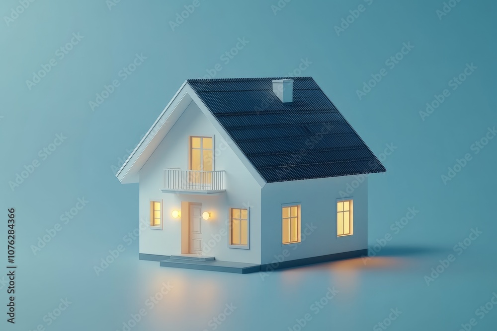 Minimalist White House Model with Lights on Blue Background Minimalist White House Model with Lights on Blue Background