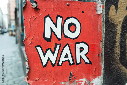 Powerful Urban Street Art: No War Sign in Vibrant Red as a Symbol of Peace