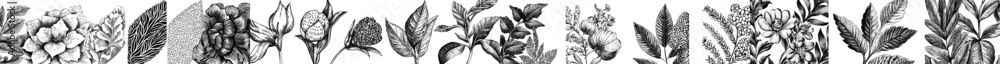 Naklejka premium Stylish background with handdrawn berries, flowers, abstract shapes. Ideal for fabrics, textiles.