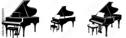 Modern illustration of a black silhouette of a grand piano.