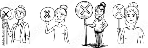 A female entrepreneur holds the wrong sign and feels disappointed