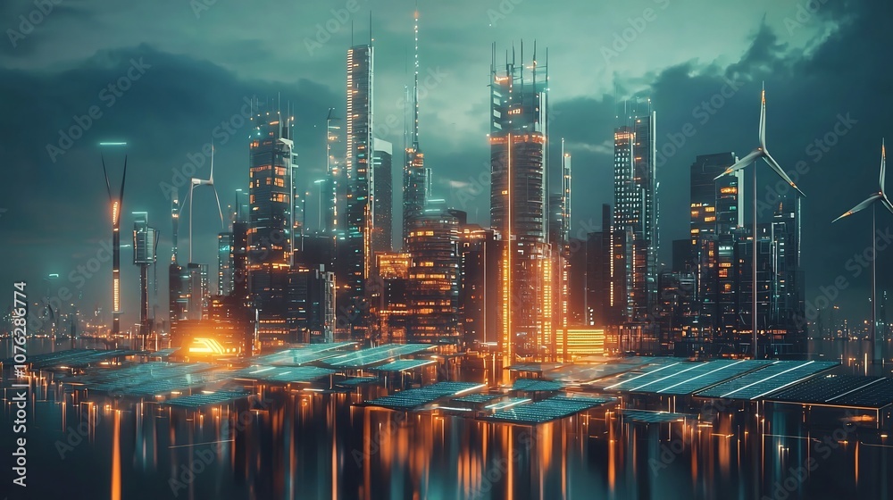 Futuristic Cityscape Powered by Renewable Energy Technologies Futuristic Cityscape Powered by Renewable Energy Technologies