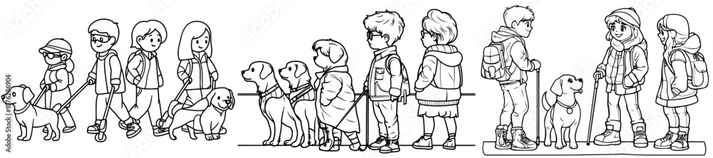 White cane awareness. Modern line art. Hand-drawn doodles. White cane awareness. Modern line art. Hand-drawn doodles.