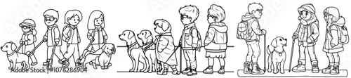 White cane awareness. Modern line art. Hand-drawn doodles.