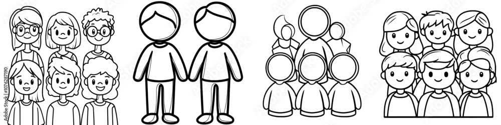 An outline pictogram of a user group, isolated on white. Illustration of a logo. An outline pictogram of a user group, isolated on white. Illustration of a logo.