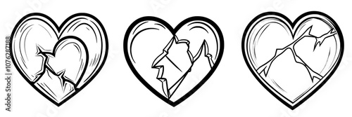 This Linear Modern Pictogram represents Broken Love Symbol, Fractured Affection Emblem, Emotional pain, and heartbreak