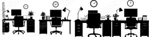 A Strategic Shadows: Office Silhouette Array Illustrating Strategic Dynamics and Planning Within Corporate Walls - Office Image - Office Vector