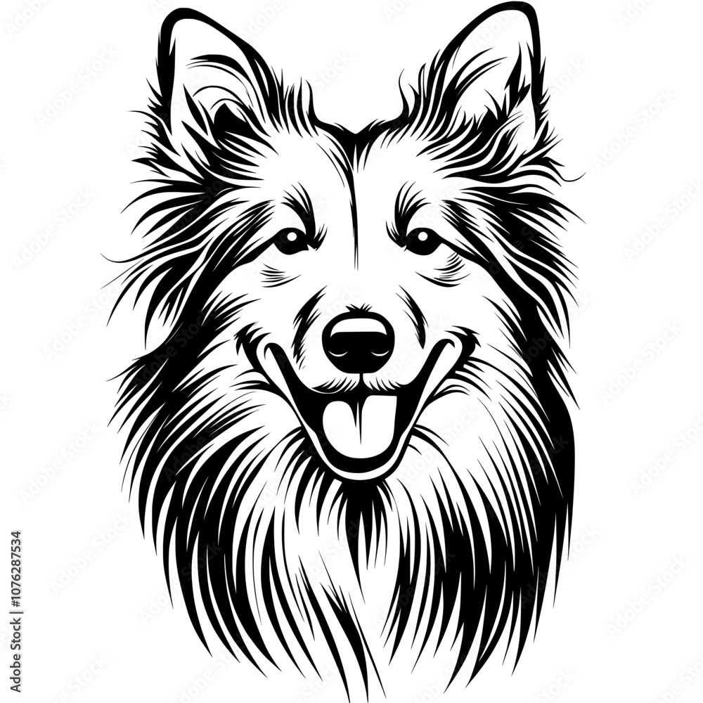 Naklejka premium Shetland Sheepdog (Sheltie) Silhouette in Black and White - Vintage Retro Style