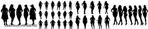 Standing women silhouettes. Female characters with back views isolated on white background. Modern monochrome illustrations and icons.