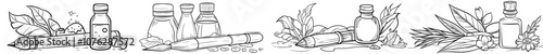 Inkwell with pen continuous line. Modern illustration with feather and ink.