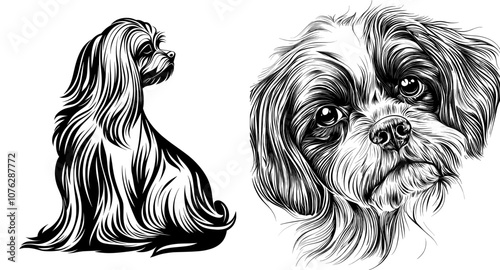 These illustrations of Shih Tzu dogs are ideal for pet enthusiasts and pet-themed projects