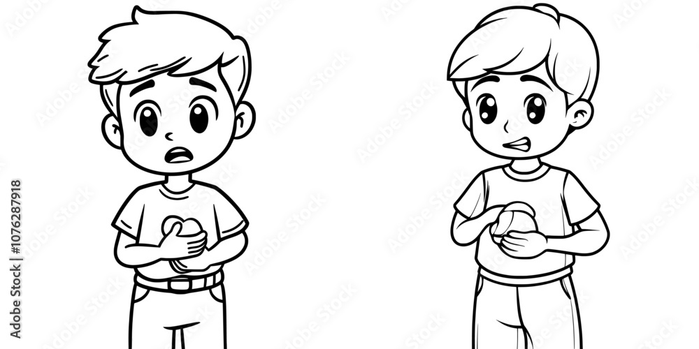 Linear icon of abdominal pain with editable strokes, Sad man holding his stomach. Linear icon of abdominal pain with editable strokes, Sad man holding his stomach.