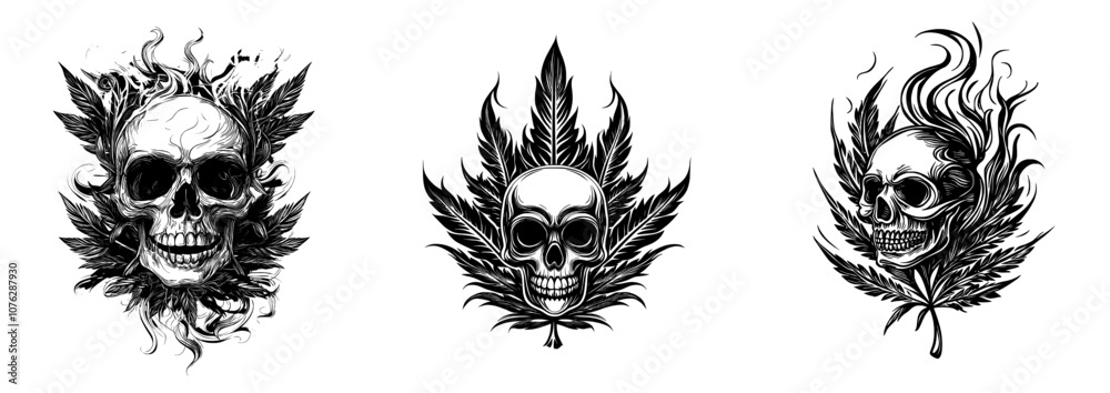 Obraz premium In this skullscape, cannabis leaves are the modern symbol of cannabis while the budskull is the modern skull with the cannabis leaf emblem.