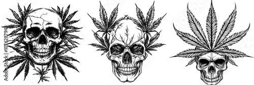 Icons Skull with Cannabis Emblem Leafy Skull Emblem Cannabis Leaf Modern Icons Skull with Cannabis Icon photo