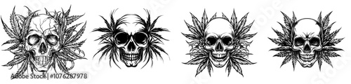 Cannaskull Symbol Skull with Cannabis Leave Skullweed Emblem Cannabis Modern Design