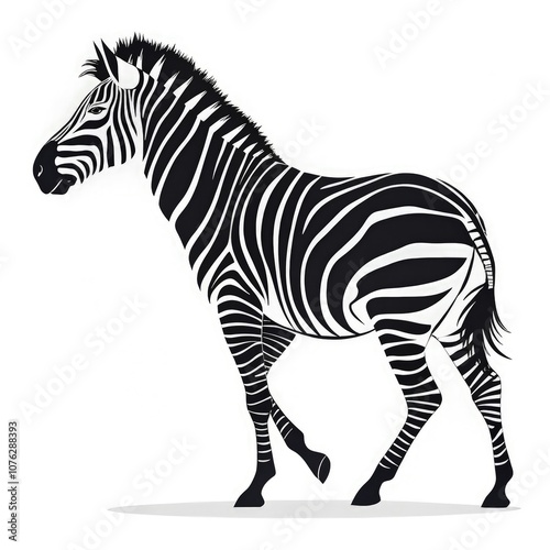 A Minimalistic Black Silhouette of a Zebra Walking in a Standard Scale Vector Style. Generative AI photo