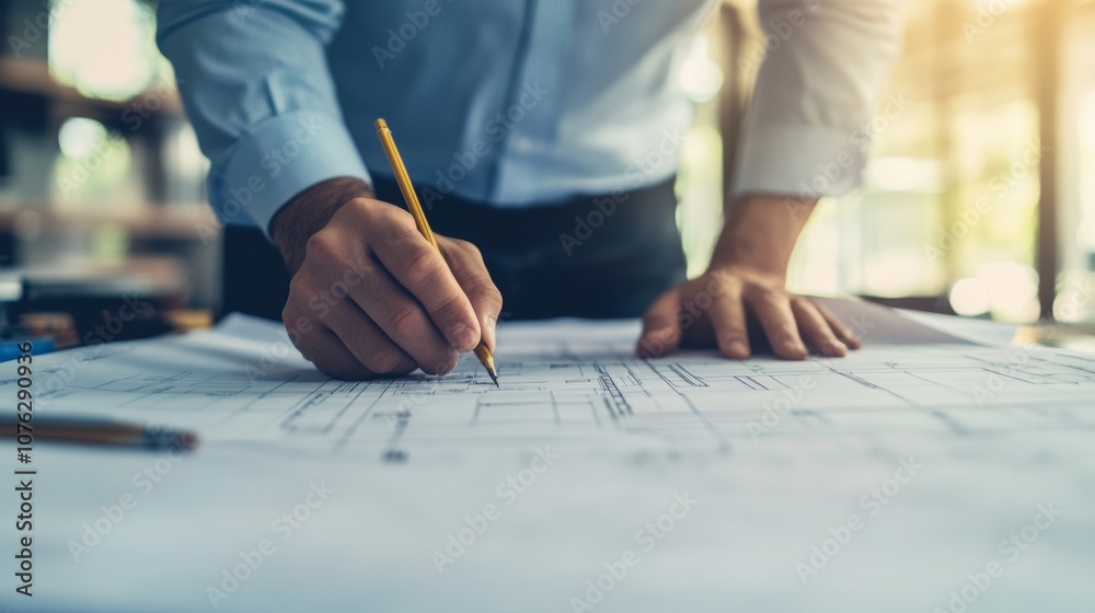 An engineer using blueprints and technical drawings to plan the construction of a large-scale infrastructure project An engineer using blueprints and technical drawings to plan the construction of a large-scale infrastructure project