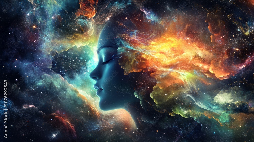 Fototapeta premium portrait of a woman with eyes universe illustration 