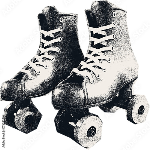 Сlipping from a black and white vintage magazine elements, halftone roller skates