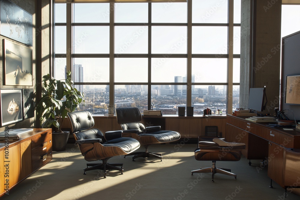 Modern Office Interior Design with City View - Minimalist Workspace Modern Office Interior Design with City View - Minimalist Workspace