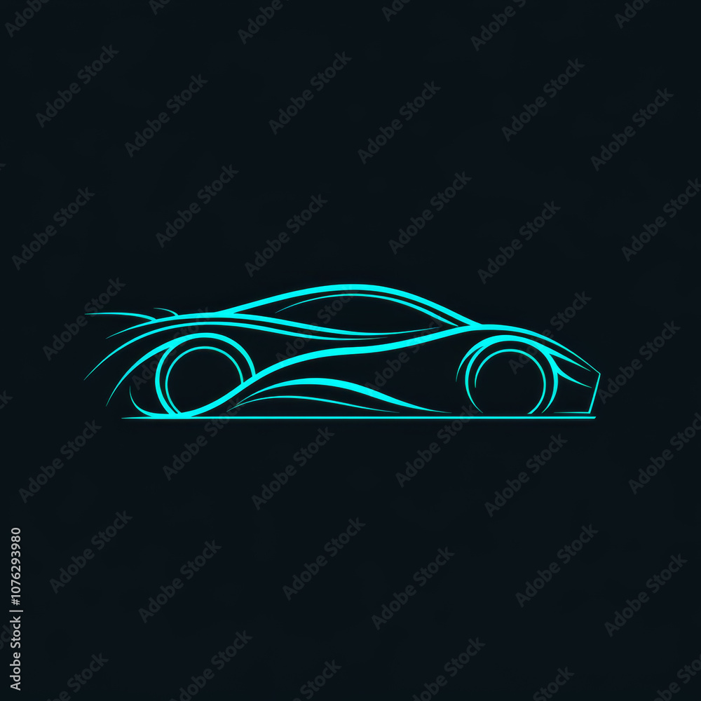 Naklejka premium A stylized, blue, line drawing of a sports car.
