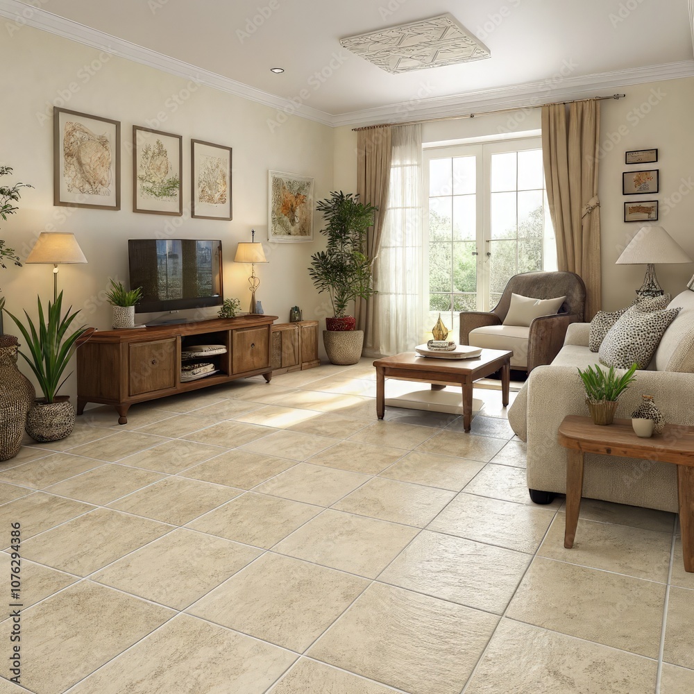 Cozy Living Room With Plants, Comfortable Sofa, and Natural Light During the Day. Generative AI Cozy Living Room With Plants, Comfortable Sofa, and Natural Light During the Day. Generative AI
