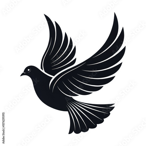 Black Vector Icon of a Dove Flying With Wings Spread in Standard Scale. Generative AI