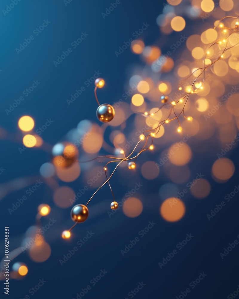 Golden Festive Lights on Dark Blue Background - Made with Generative AI Golden Festive Lights on Dark Blue Background - Made with Generative AI