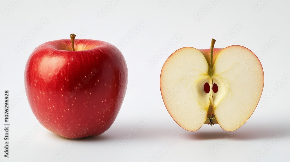 Red Apple Whole and Sliced Isolated on White Background Red Apple Whole and Sliced Isolated on White Background