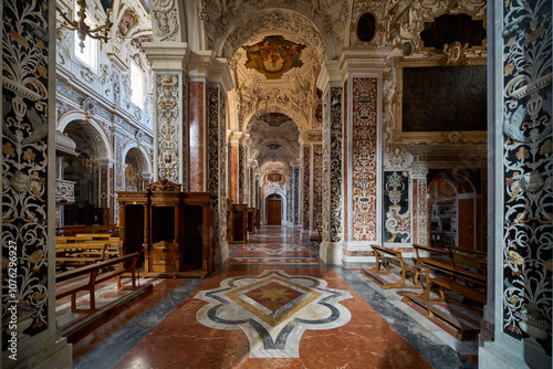 Side aisle of Chiesa del Gesù (Casa Professa, Saint Mary of Jesus), baroque and mannerist styled church in Palermo, Italy photo