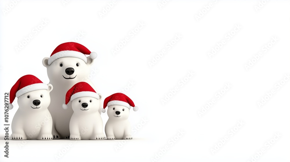 Christmas Family of Polar Bears in Santa Hats Playing Cheerfully Christmas Family of Polar Bears in Santa Hats Playing Cheerfully