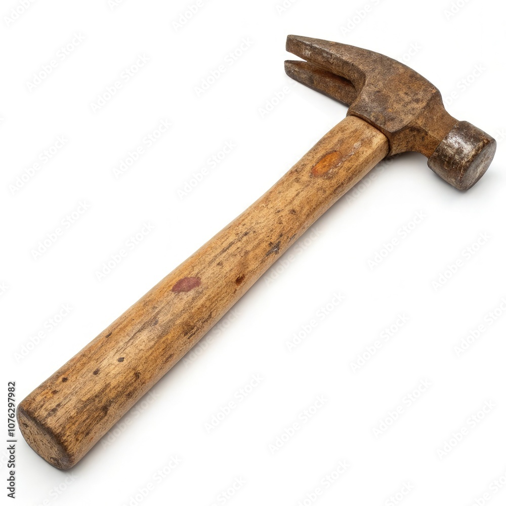Old Hammer Resting on a White Background With a Standard Scale for Measurement. Generative AI Old Hammer Resting on a White Background With a Standard Scale for Measurement. Generative AI