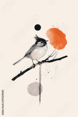 Minimalist Bird Illustration with Abstract Elements in Artistic Style photo