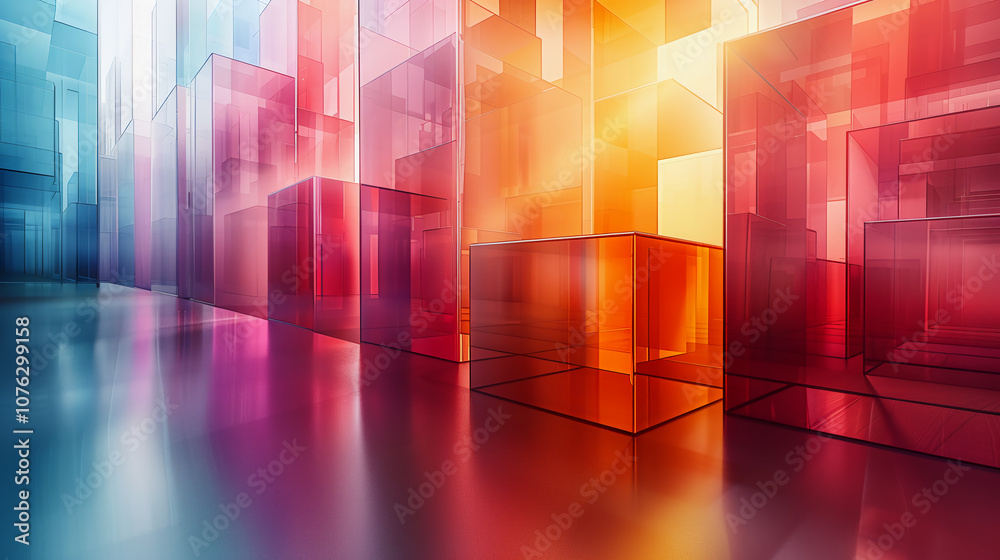 Colorful Geometric Glass Panels in Abstract Modern Design Colorful Geometric Glass Panels in Abstract Modern Design