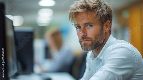 Focused Man in White Shirt