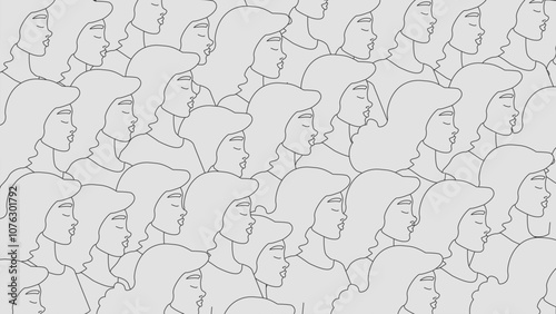 Women silhouettes grey background. Grey color women rows. Women background. Women's power.