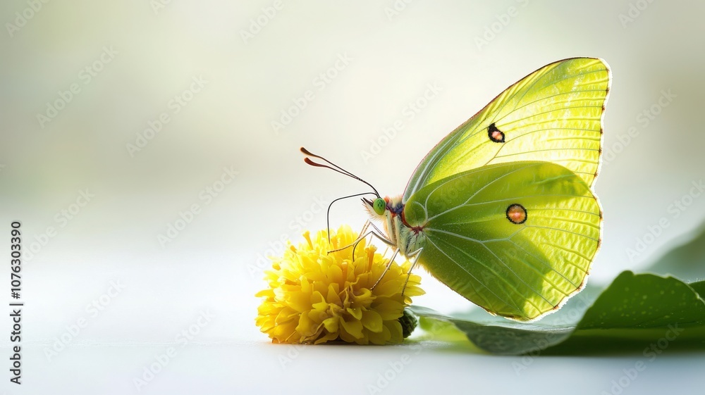 Fototapeta premium A vibrant butterfly perched delicately on a bright yellow flower, showcasing nature's beauty.