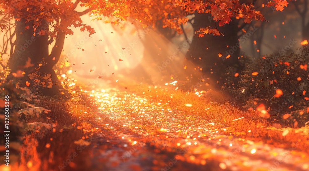 Sun-Kissed Trail Through a Fantasy Autumn Forest Sun-Kissed Trail Through a Fantasy Autumn Forest