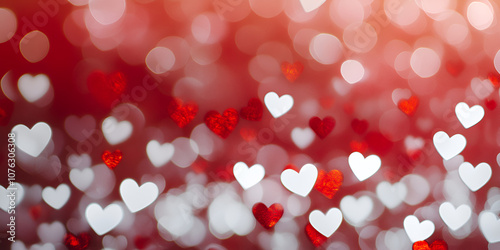 Abstract Red and White Hearts with Bokeh Effect photo