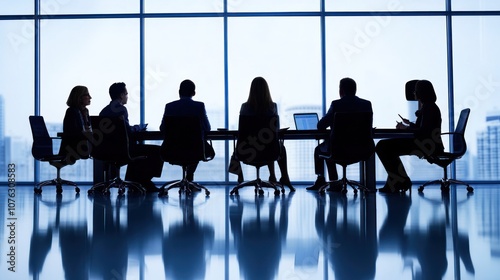 Silhouettes of Business Professionals in a Meeting