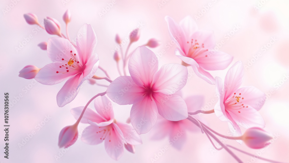 A close-up of delicate cherry blossoms in soft pink hues, with intricate details of the petals and stems, creating a serene and beautiful floral composition for spring aesthetics. A close-up of delicate cherry blossoms in soft pink hues, with intricate details of the petals and stems, creating a serene and beautiful floral composition for spring aesthetics.