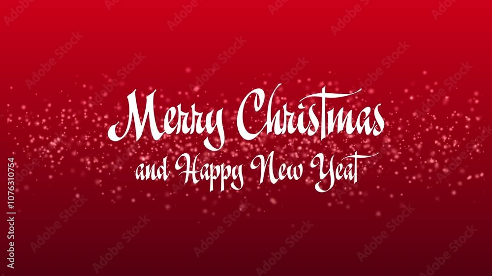Text animation Merry Christmas white letters and happy new year on a red background with white snow, white lights Text animation Merry Christmas white letters and happy new year on a red background with white snow, white lights