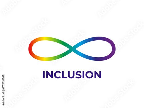 Inclusion icon abstract concept. Gradient infinity sign. Diversity and inclusivity. Logo idea. Background with text inscription.