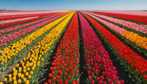 Scenic Dutch Tulip Fields with Multicolored Blooms